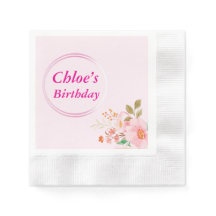 Pink Floral Birthday Party Napkins