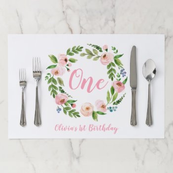 Pink Floral Birthday Party Tearaway Placemat by SweetRainDesign at Zazzle