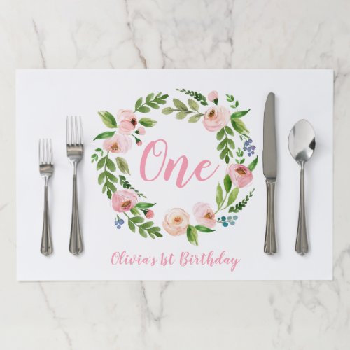 Pink Floral Birthday Party Tearaway Placemat