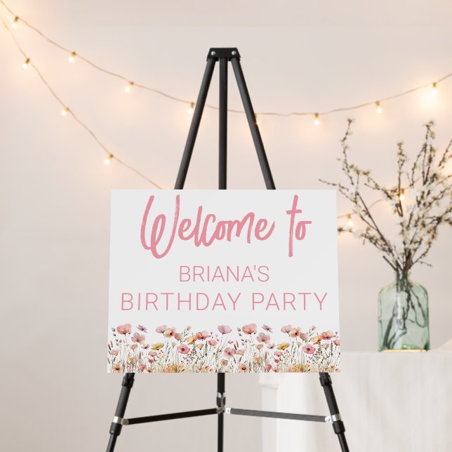Pink Floral Birthday Party Welcome Sign (In Situ (Stand))