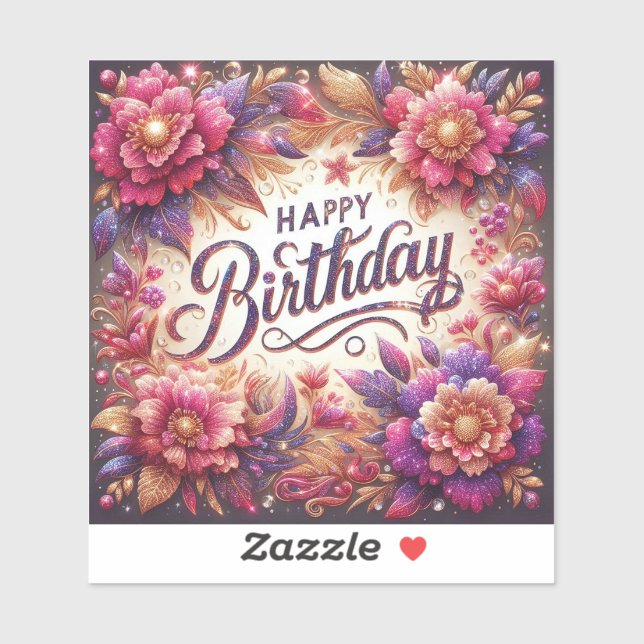 Pink Floral Birthday Sticker (Sheet)