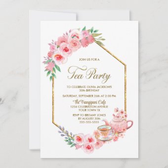 Pink Floral Birthday Tea Party Invitation | Zazzle