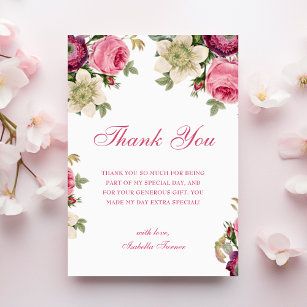 Pink Floral   Birthday Thank You Card
