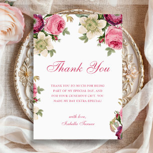 Pink Floral Birthday Thank You Card