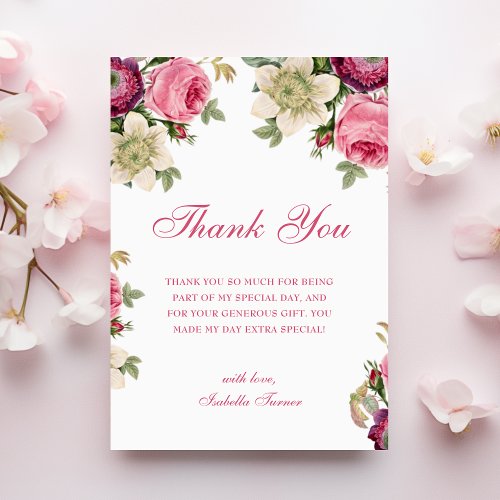 Pink Floral  Birthday Thank You Card