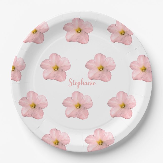 Pink Floral Birthday Wedding Bridal Shower Flowers Paper Plates (Front)