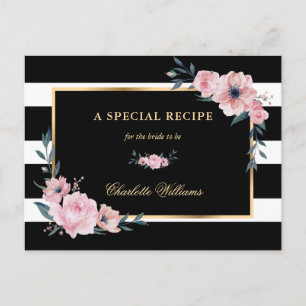 Pink Floral Black Bridal Shower Recipe Card