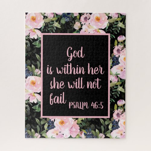 Pink Floral Black Christian Bible Verse God Within Jigsaw Puzzle