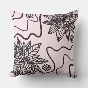 PINK FLORAL BLACK DESIGN Retro Throw Pillow