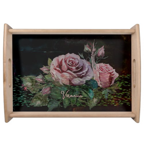 Pink Floral Black Placemat Serving Tray