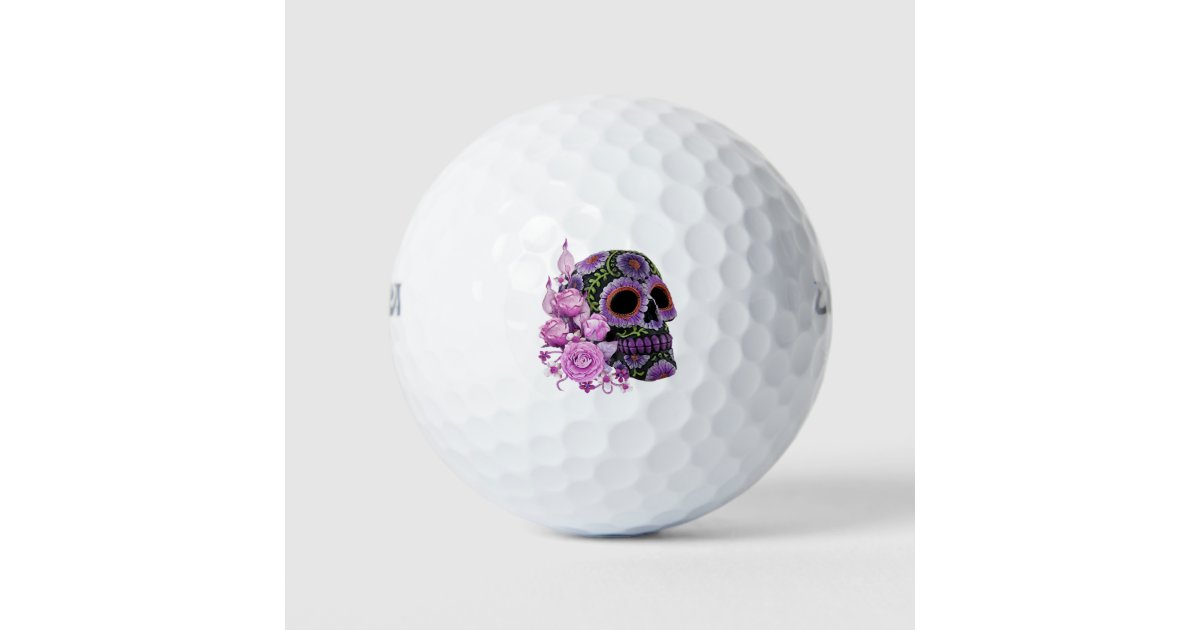 Pink Floral Black Sugar Skull Day Of The Dead Golf Balls Zazzle