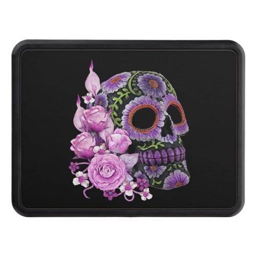 Pink Floral Black Sugar Skull Day Of The Dead Hitch Cover