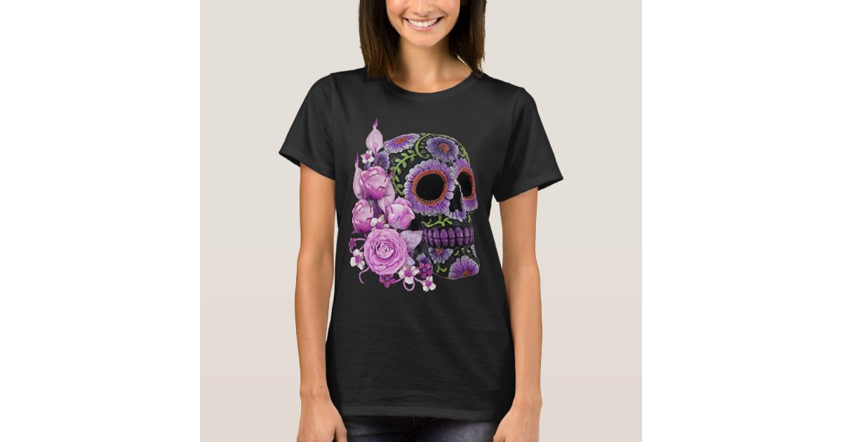 Women's Pink Sugar Skulls T-Shirt Ladies Sugar Skull Shirt