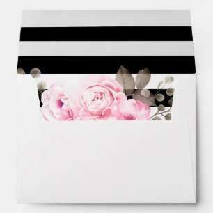Pink Floral Black & White Stripe Elegant Address Envelope