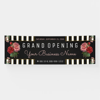 Pink Floral Black | White Stripes Business Banner