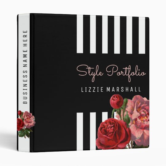 Pink Floral Black White Stripes Hair Stylist 3 Ring Binder