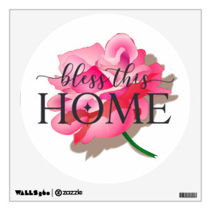 Pink Floral Bless This Home Wall Decal
