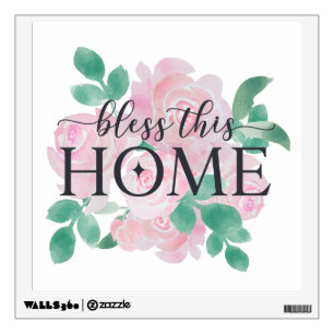 Pink Floral Bless This Home Wall Decal