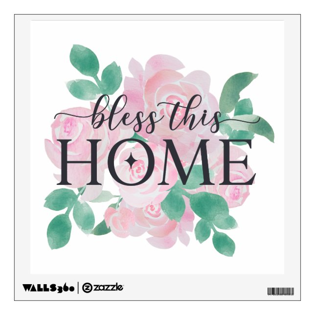 Pink Floral Bless This Home Wall Decal (Front)