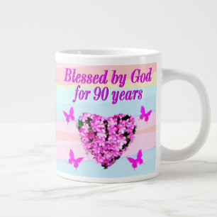 PINK FLORAL BLESSED BY GOD 90TH BIRTHDAY MUG
