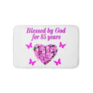 PINK FLORAL BLESSED BY GOD FOR 85 YEARS BATH MAT
