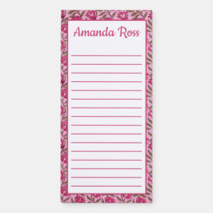 Pink Floral Block Print, Personalized  Magnetic Notepad