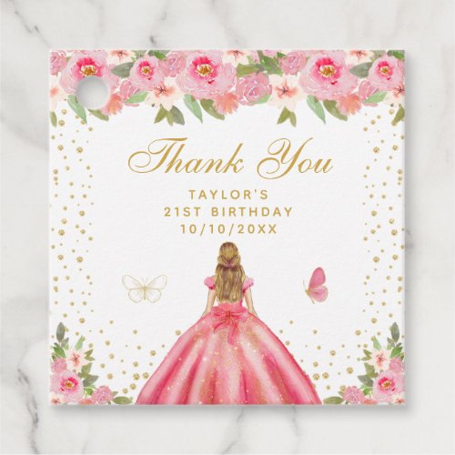 Pink Floral Blonde Hair Girl Birthday Party Favor Tags