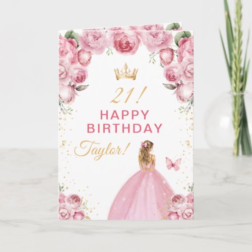 Pink Floral Blonde Hair Girl Happy Birthday