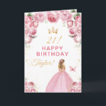 Pink Floral Blonde Hair Girl Happy Birthday Card<br><div class="desc">This elegant and glamorous birthday card can be personalized with a name or title such as daughter, granddaughter, niece, friend etc. The design features a beautiful princess with blonde hair in a blush pink ball gown. The text combines handwritten script and modern sans serif fonts for a classy and sophisticated...</div>
