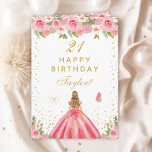 Pink Floral Blonde Hair Girl Happy Birthday Card<br><div class="desc">This elegant and glamorous birthday card can be personalized with a name or title such as daughter, granddaughter, niece, friend etc. The design features a beautiful princess with blonde hair and fair skin in a pink ball gown. The text combines handwritten script and modern sans serif fonts for a classy...</div>