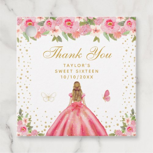 Pink Floral Blonde Hair Girl Sweet Sixteen Favor Tags