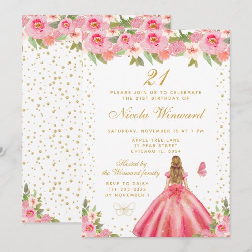 Pink Floral Blonde Hair Princess Birthday Party