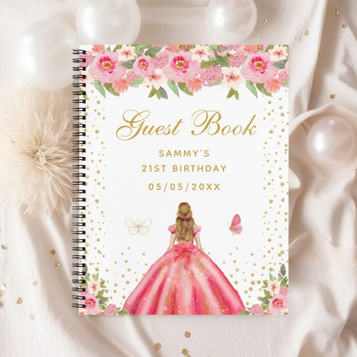 Pink Floral Blonde Hair Princess Guest Book