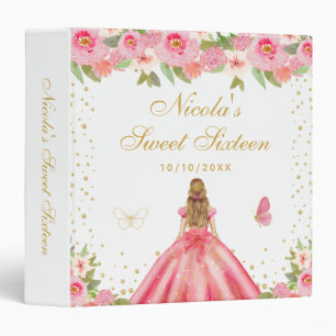 Pink Floral Blonde Hair Princess Sweet Sixteen 3 Ring Binder