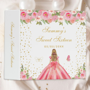Pink Floral Blonde Hair Princess Sweet Sixteen 3 Ring Binder