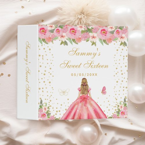 Pink Floral Blonde Hair Princess Sweet Sixteen 3 Ring Binder