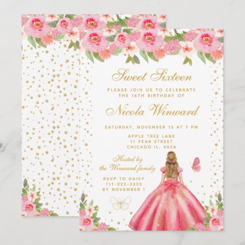 Pink Floral Blonde Hair Princess Sweet Sixteen