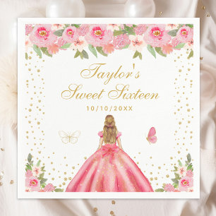 Pink Floral Blonde Hair Princess Sweet Sixteen Napkins