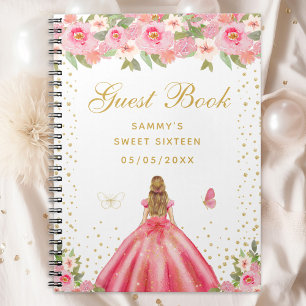 Pink Floral Blonde Hair Princess Sweet Sixteen Notebook