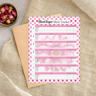 Pink Floral Blood Sugar and Meal Log Notepad