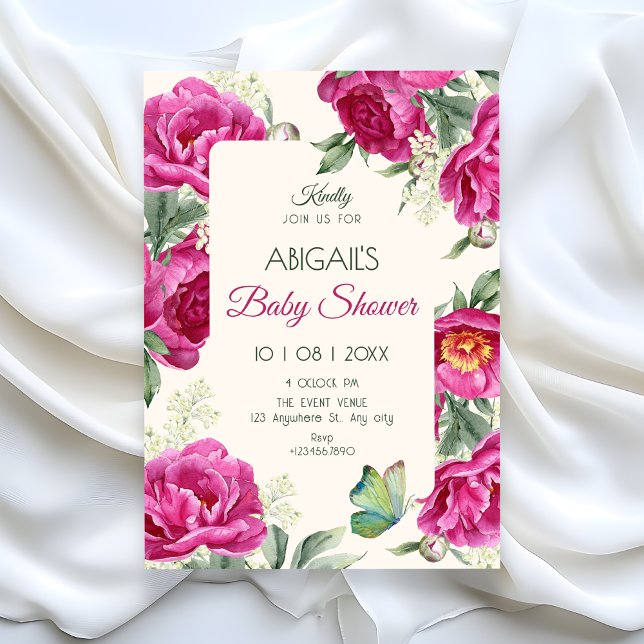 Pink floral bloom baby shower invitation (Creator Uploaded)