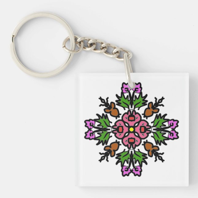 Pink Floral Bloom Keychain (Front)