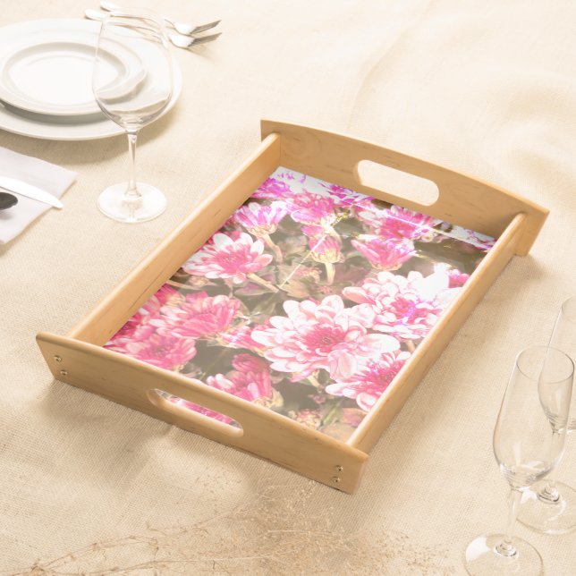 Pink Floral Bloom Pattern – Soft Botanical Design Serving Tray (Front)