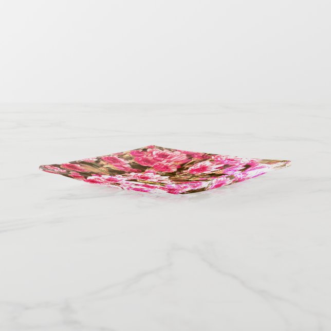 Pink Floral Bloom Pattern – Soft Botanical Design Trinket Tray (Angled)