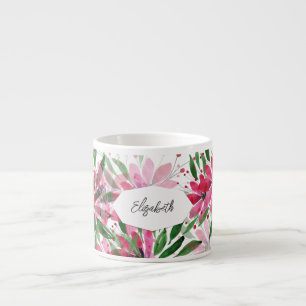Pink Floral Bloom Watercolor Espresso Cup