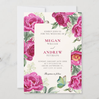 Pink floral bloom wedding invitation