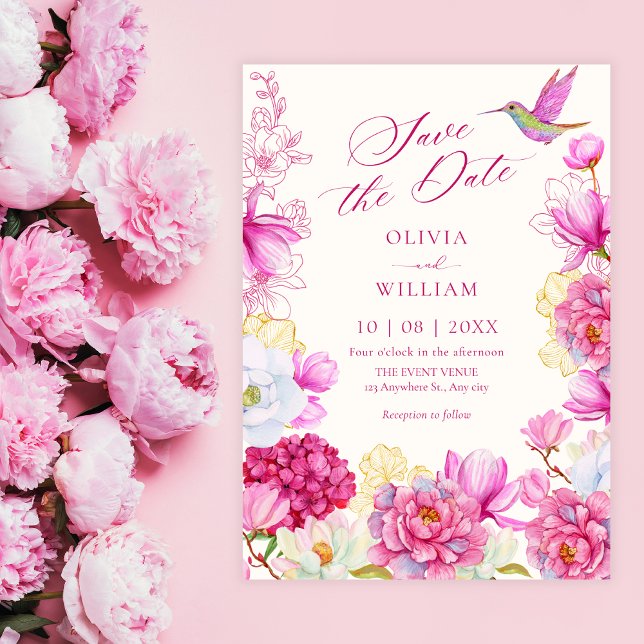 Pink floral bloom wedding save the date (Creator Uploaded)