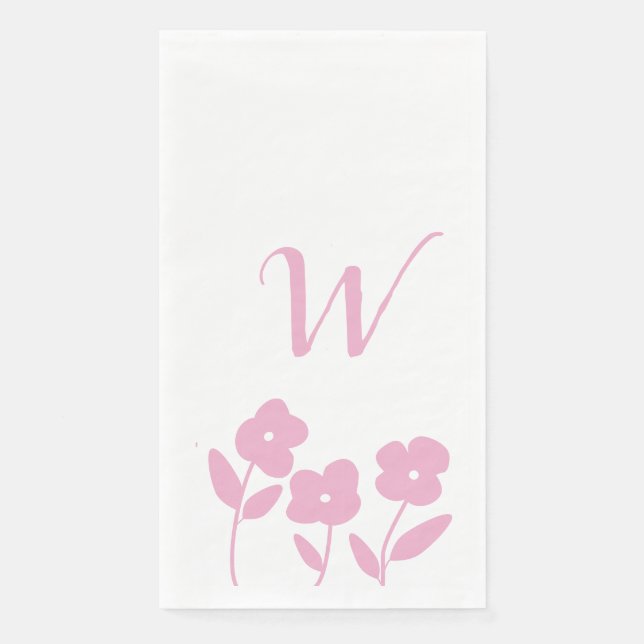 Pink Floral Blooms  cutom monogram Paper Guest Towels (Front)