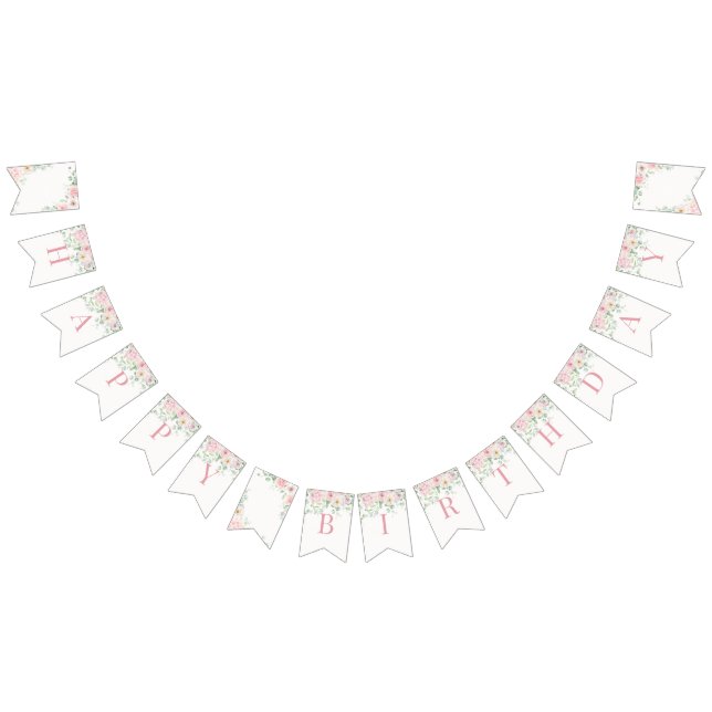 Pink Floral Blooms Hydrangea Birthday Bunting Flags (All)
