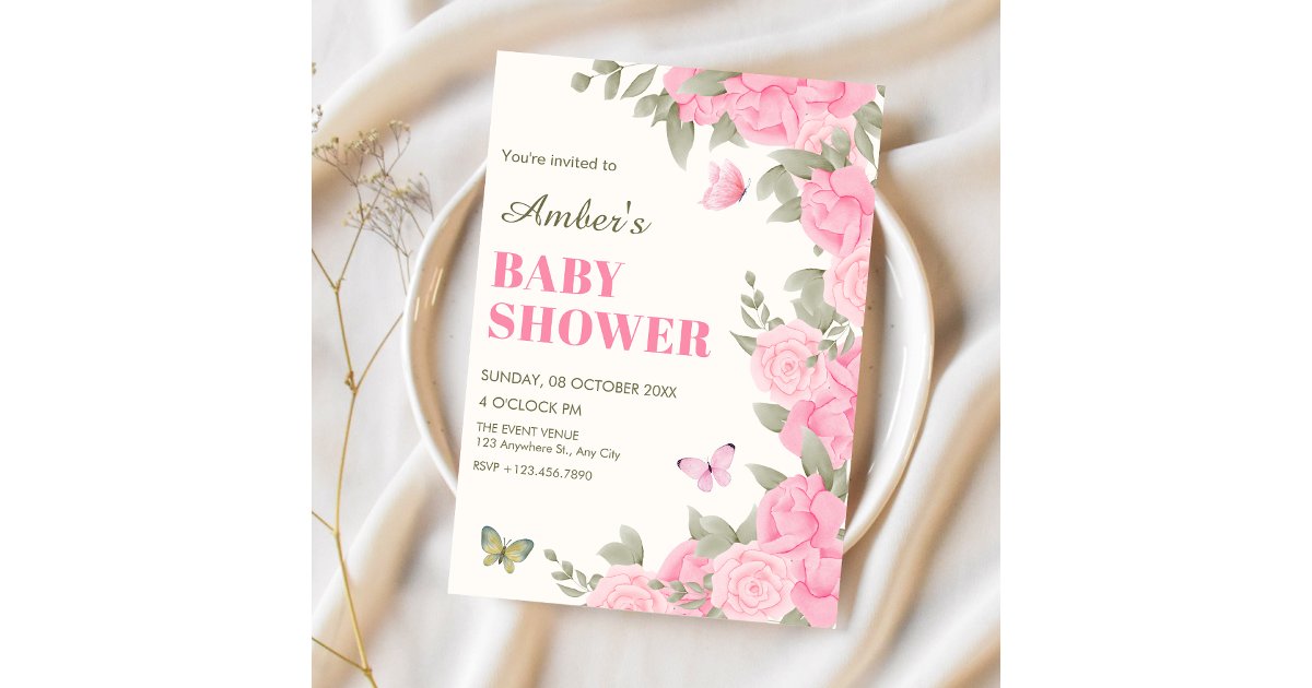 Pink floral blossom baby shower invitation | Zazzle